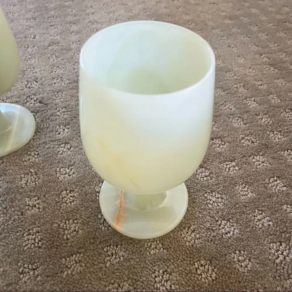 Set of 4 Vintage Green Opal Marble Wine Glasses Goblets